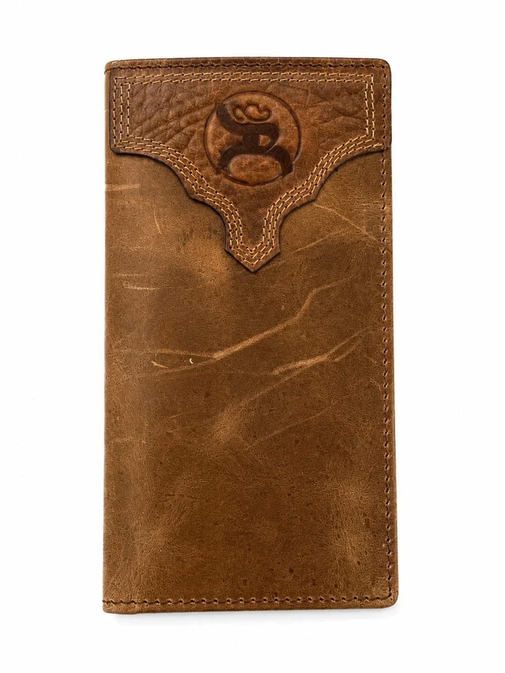Hooey Brown Leather Checkbook Wallet with Embossed Logo